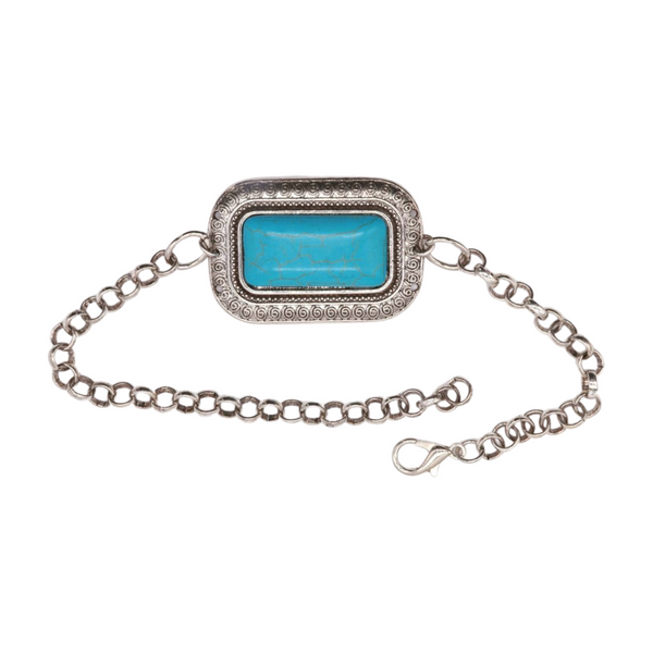 Brand New Women Silver Metal Chain Western Boot Bracelet Anklet Shoe Turquoise Blue Color Ethnic Charm