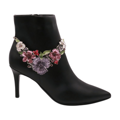 Silver Metal Chain Boot Bracelet Anklet Shoe Flowers Charm Lavender