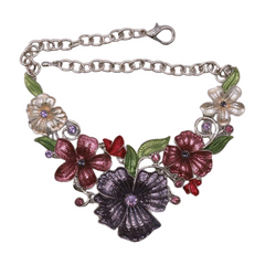Silver Metal Chain Boot Bracelet Anklet Shoe Flowers Charm Lavender