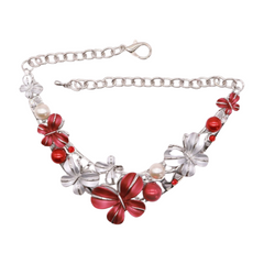 Silver Metal Chain Boot Bracelet Anklet Shoe Butterfly Charm Red