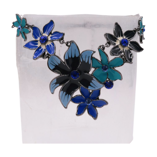 Brand New Women Metal Chain Boot Bracelet Anklet Shoe Blue Flower Charm Jewelry One Size