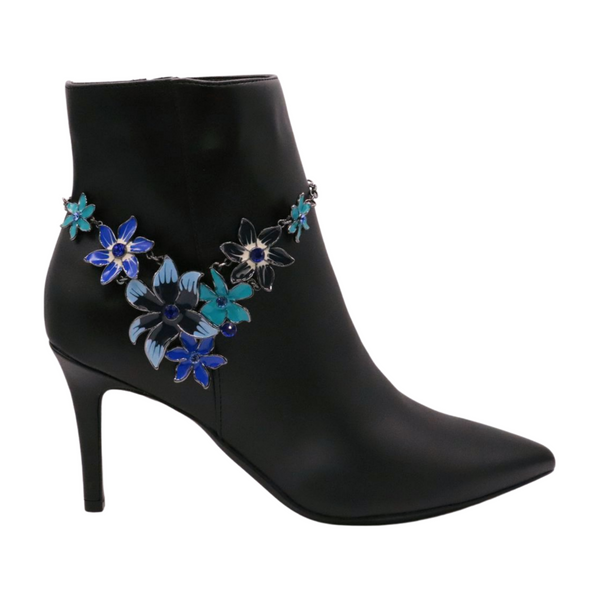 Brand New Women Metal Chain Boot Bracelet Anklet Shoe Blue Flower Charm Jewelry One Size