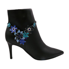 Metal Chain Boot Bracelet Anklet Shoe Blue Flower Charm Jewelry One Size