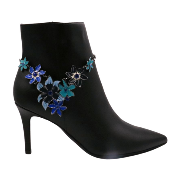 Brand New Women Metal Chain Boot Bracelet Anklet Shoe Blue Flower Charm Jewelry One Size