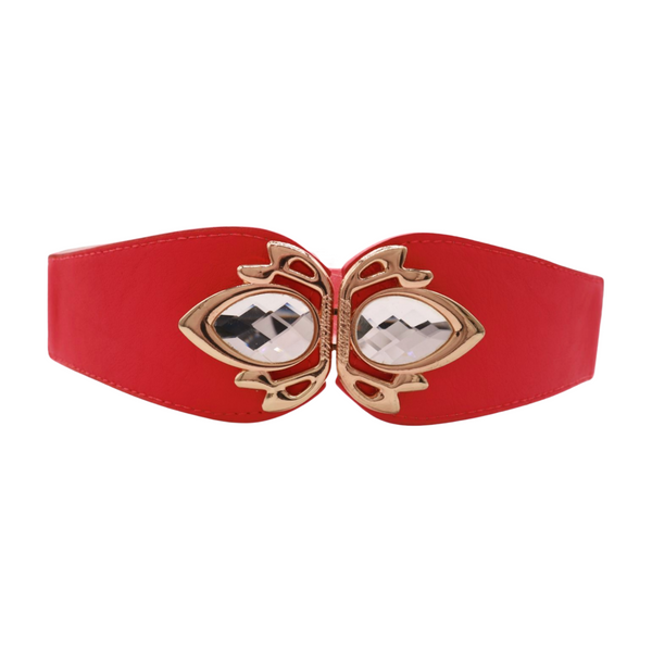 Brand New Women Coral Elastic Fashion Belt Gold Metal Bling Buckle S M