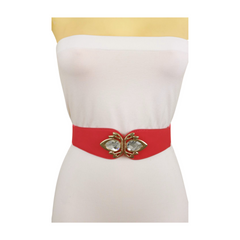 Coral Elastic Fashion Belt Gold Metal Bling Buckle S M
