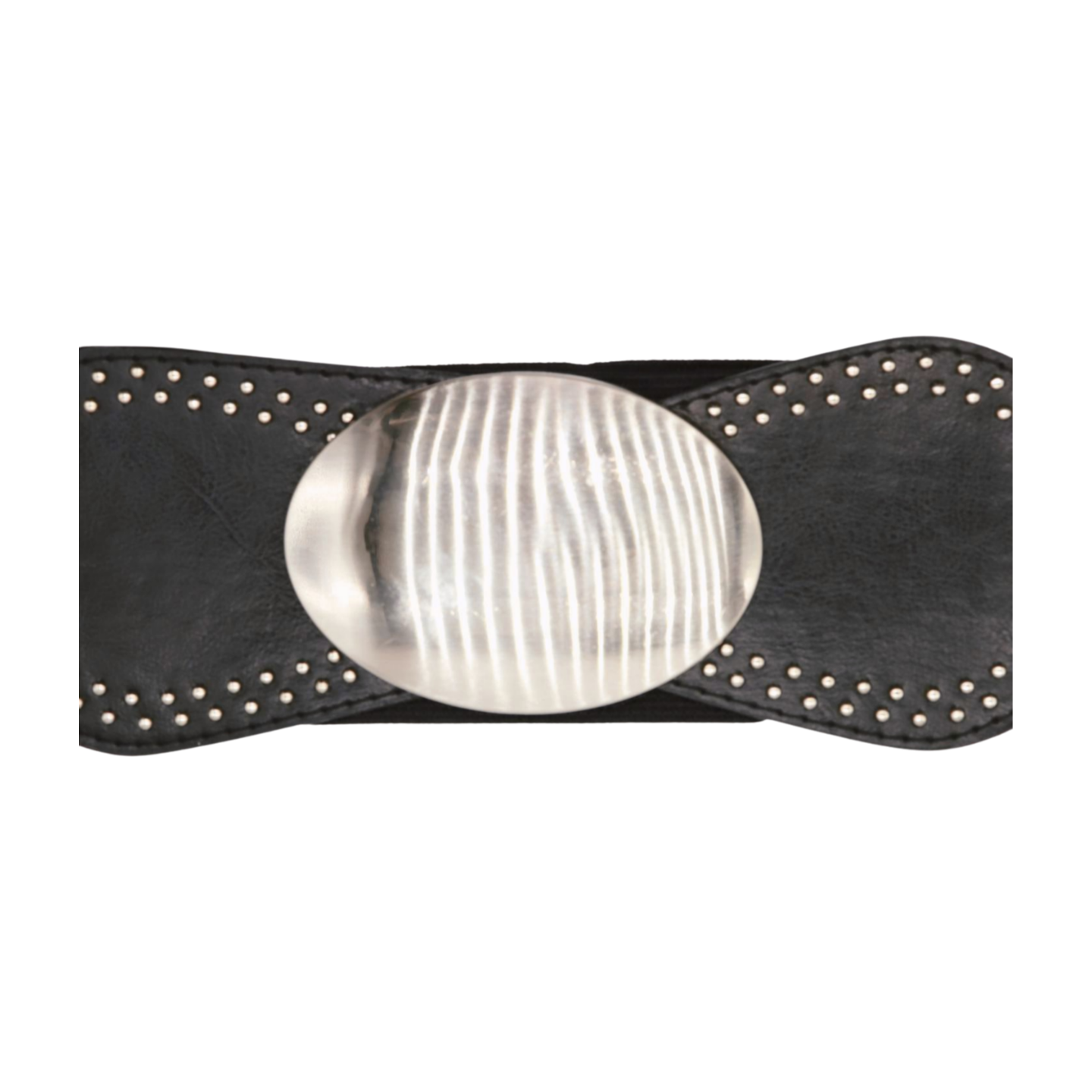 Black Faux Leather Elastic Belt Silver Studs Oval Buckle S M  display picture 1