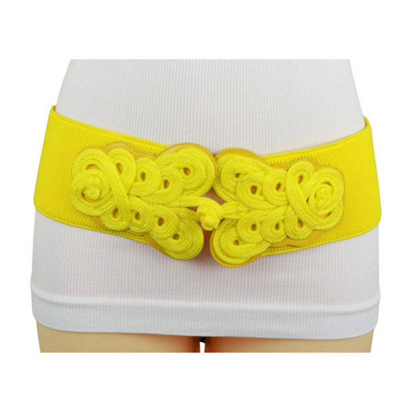 Brand New Women Yellow Elastic  Belt Hip High Waist Braided Buckle S M