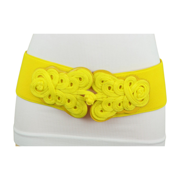 Brand New Women Yellow Elastic  Belt Hip High Waist Braided Buckle S M