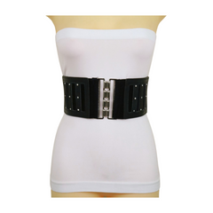 Black Elastic Wide Fashion Belt Silver Buckle Size S M