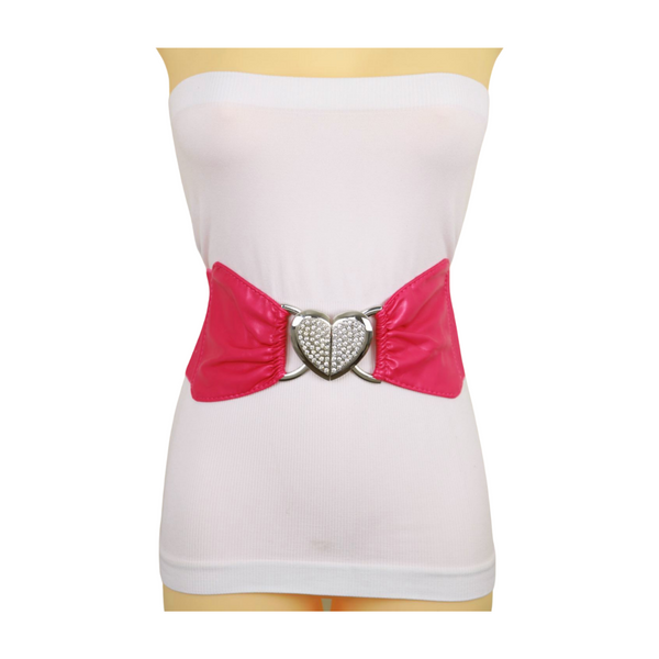 Brand New Women Pink Faux Leather Elastic Fashion Belt Heart Buckle Fit Size S M