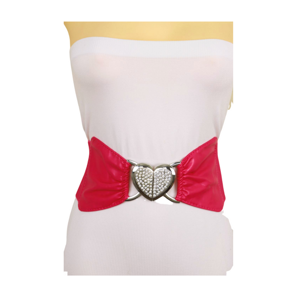 Brand New Women Pink Faux Leather Elastic Fashion Belt Heart Buckle Fit Size S M
