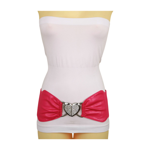 Brand New Women Pink Faux Leather Elastic Fashion Belt Heart Buckle Fit Size S M