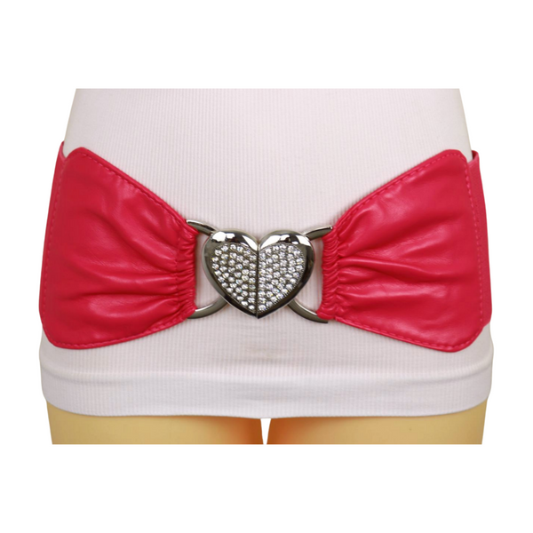 Brand New Women Pink Faux Leather Elastic Fashion Belt Heart Buckle Fit Size S M