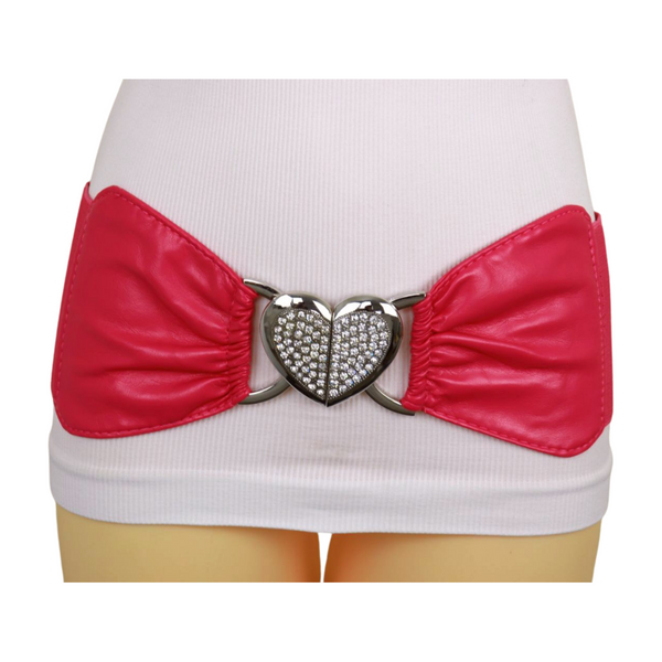 Brand New Women Pink Faux Leather Elastic Fashion Belt Heart Buckle Fit Size S M