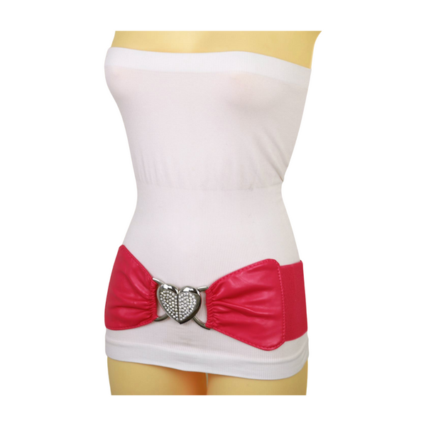 Brand New Women Pink Faux Leather Elastic Fashion Belt Heart Buckle Fit Size S M