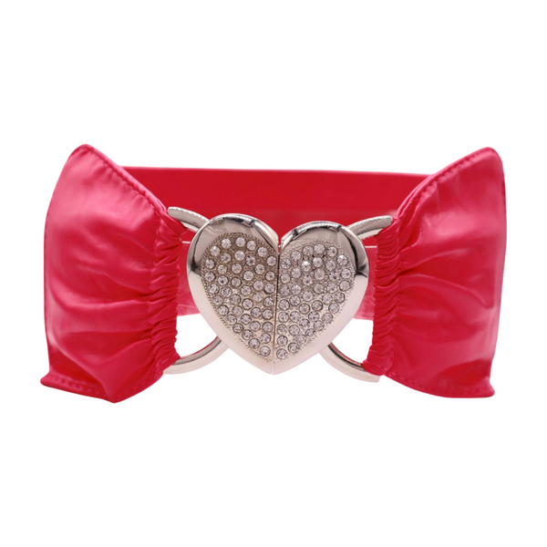 Brand New Women Pink Faux Leather Elastic Fashion Belt Heart Buckle Fit Size S M