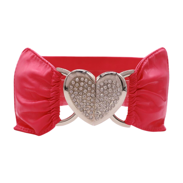 Brand New Women Pink Faux Leather Elastic Fashion Belt Heart Buckle Fit Size S M