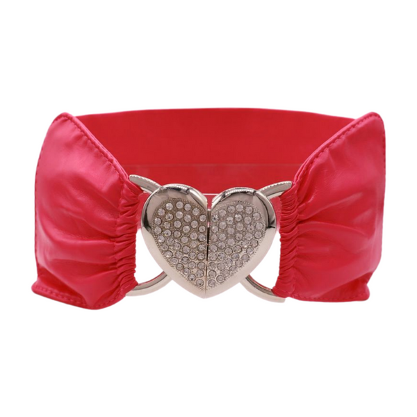 Brand New Women Pink Faux Leather Elastic Fashion Belt Heart Buckle Fit Size S M