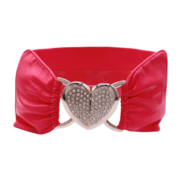 Brand New Women Pink Faux Leather Elastic Fashion Belt Heart Buckle Fit Size S M