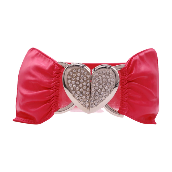 Brand New Women Pink Faux Leather Elastic Fashion Belt Heart Buckle Fit Size S M
