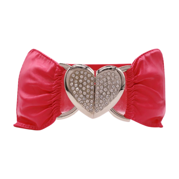 Brand New Women Pink Faux Leather Elastic Fashion Belt Heart Buckle Fit Size S M