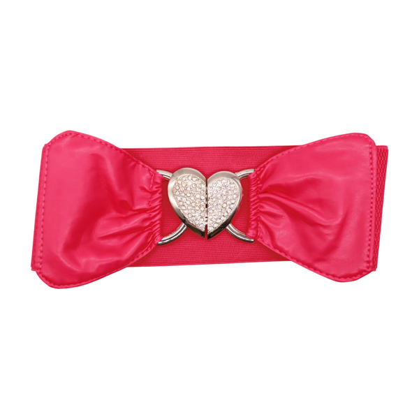 Brand New Women Pink Faux Leather Elastic Fashion Belt Heart Buckle Fit Size S M