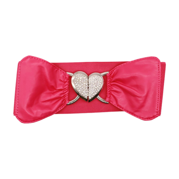 Brand New Women Pink Faux Leather Elastic Fashion Belt Heart Buckle Fit Size S M
