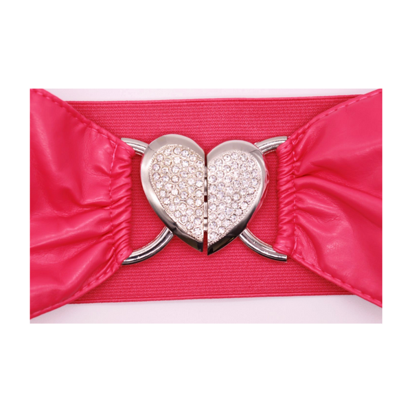 Brand New Women Pink Faux Leather Elastic Fashion Belt Heart Buckle Fit Size S M