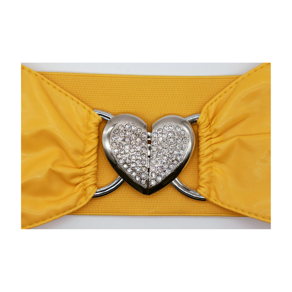 Brand New Women Yellow Faux Leather Elastic Fashion Belt Heart Buckle S M