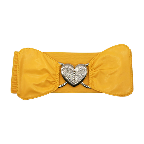 Brand New Women Yellow Faux Leather Elastic Fashion Belt Heart Buckle S M