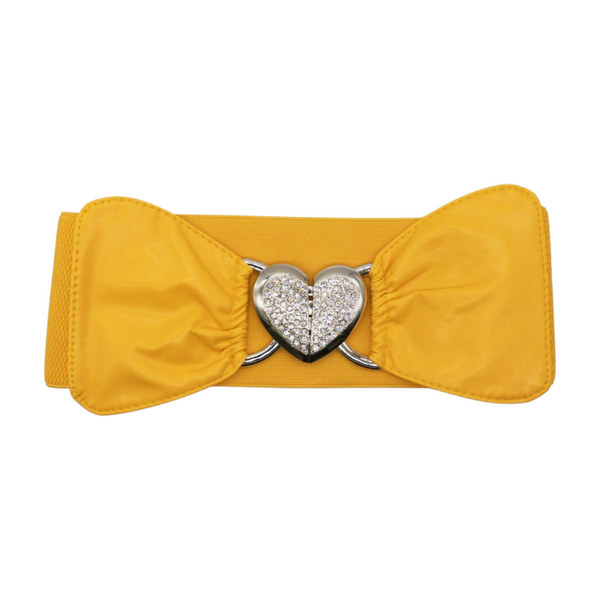 Brand New Women Yellow Faux Leather Elastic Fashion Belt Heart Buckle S M