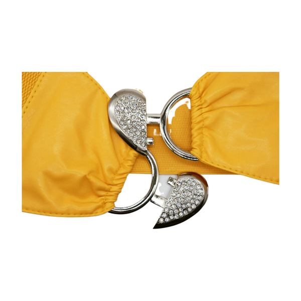 Brand New Women Yellow Faux Leather Elastic Fashion Belt Heart Buckle S M