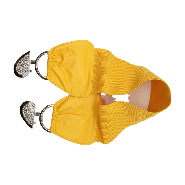 Brand New Women Yellow Faux Leather Elastic Fashion Belt Heart Buckle S M