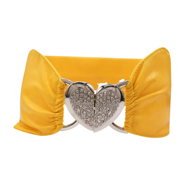 Brand New Women Yellow Faux Leather Elastic Fashion Belt Heart Buckle S M