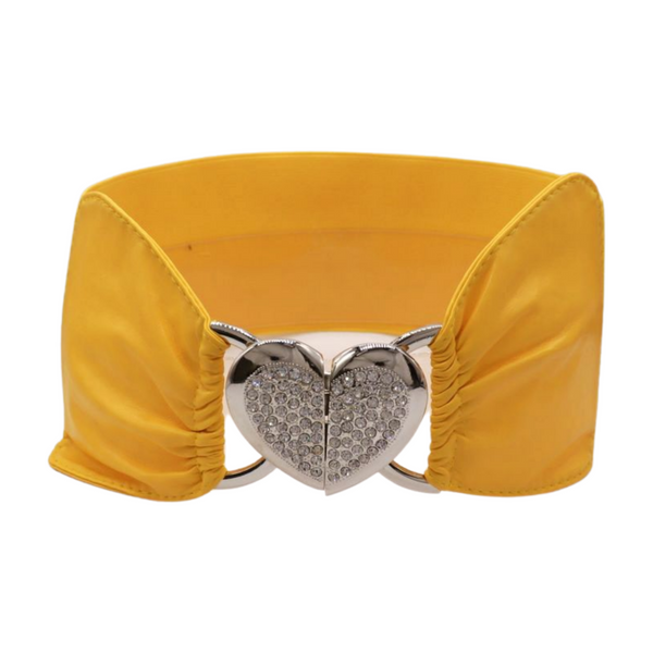 Brand New Women Yellow Faux Leather Elastic Fashion Belt Heart Buckle S M