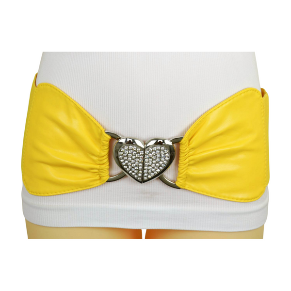 Brand New Women Yellow Faux Leather Elastic Fashion Belt Heart Buckle S M