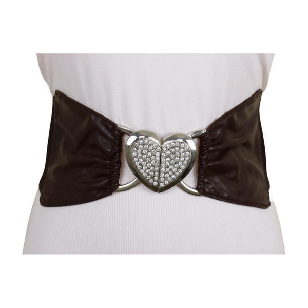 Brand New Women Dark Brown Fashion Elastic Band Belt Love Heart Metal Buckle Fit Size S M