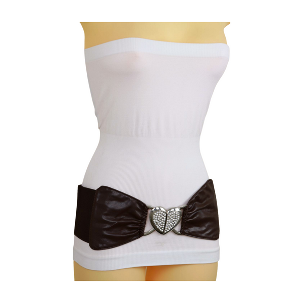Brand New Women Dark Brown Fashion Elastic Band Belt Love Heart Metal Buckle Fit Size S M