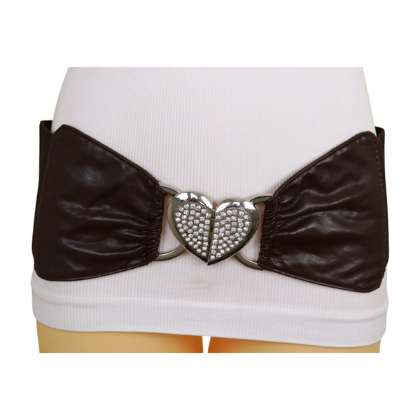 Brand New Women Dark Brown Fashion Elastic Band Belt Love Heart Metal Buckle Fit Size S M