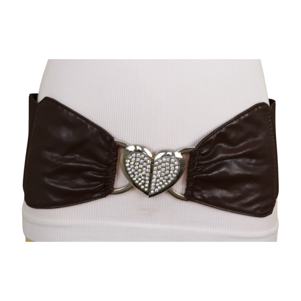 Brand New Women Dark Brown Fashion Elastic Band Belt Love Heart Metal Buckle Fit Size S M