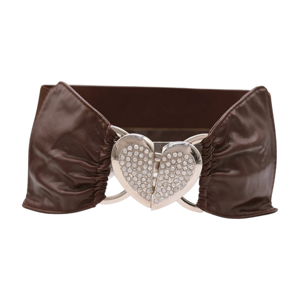 Brand New Women Dark Brown Fashion Elastic Band Belt Love Heart Metal Buckle Fit Size S M
