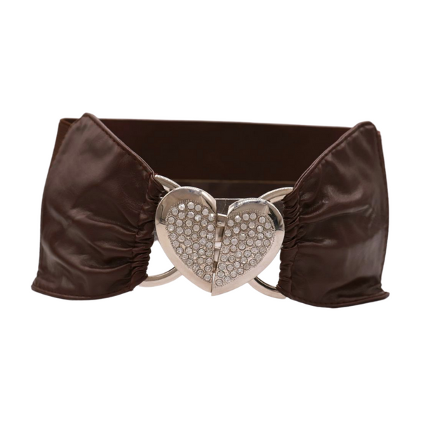 Brand New Women Dark Brown Fashion Elastic Band Belt Love Heart Metal Buckle Fit Size S M