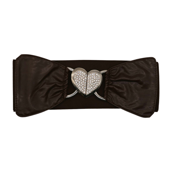 Brand New Women Dark Brown Fashion Elastic Band Belt Love Heart Metal Buckle Fit Size S M