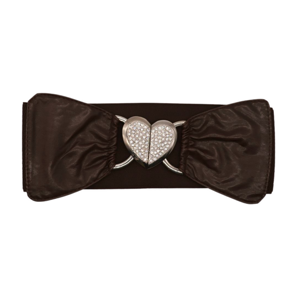 Brand New Women Dark Brown Fashion Elastic Band Belt Love Heart Metal Buckle Fit Size S M
