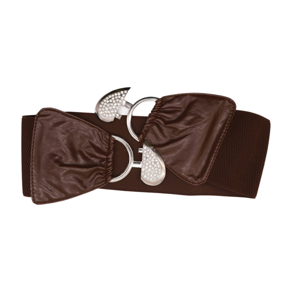 Brand New Women Dark Brown Fashion Elastic Band Belt Love Heart Metal Buckle Fit Size S M