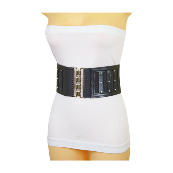 Brand New Women CHARCOAL Dark Grey Elastic Fashion Belt Silver Buckle  S M