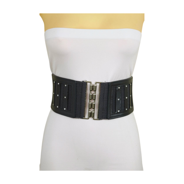 Brand New Women CHARCOAL Dark Grey Elastic Fashion Belt Silver Buckle  S M
