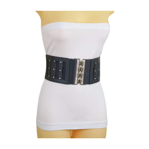 Brand New Women CHARCOAL Dark Grey Elastic Fashion Belt Silver Buckle  S M