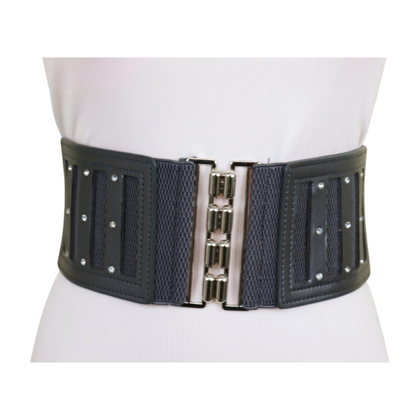 Brand New Women CHARCOAL Dark Grey Elastic Fashion Belt Silver Buckle  S M